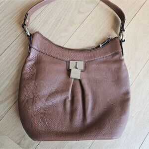 Calvin‎ Klein Brown Pebbled Leather Padlock Hobo Small Shoulder Tote Bag